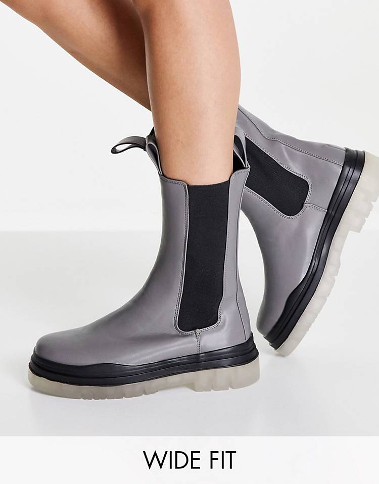 Public Desire Wide Fit Winter translucent sole boots in gray